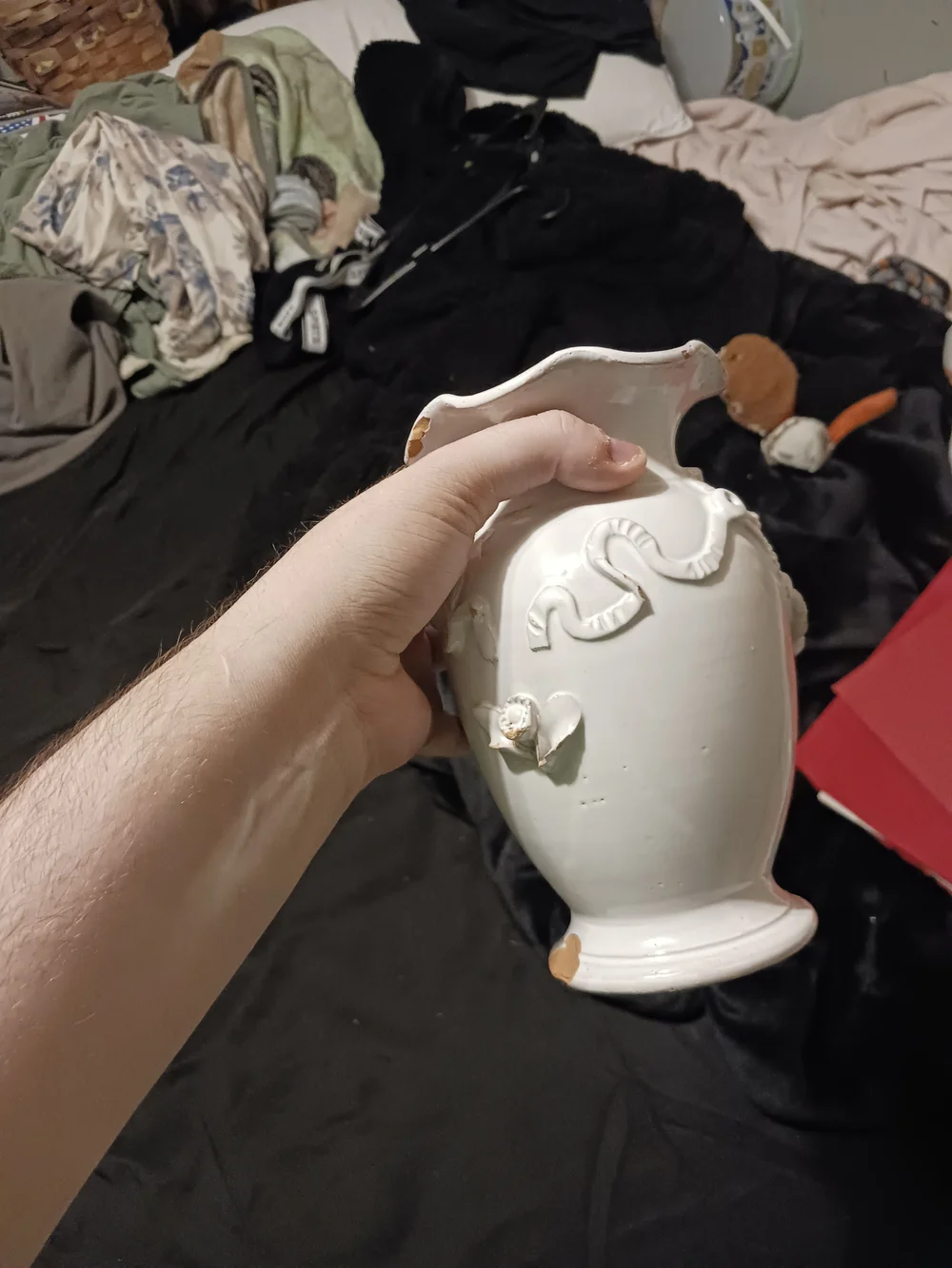 White Decorative Ceramic Urn Vase with Rope & Rose Accents